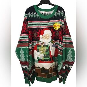 Santa Drink Pouch Ugly Christmas Sweater Funny Holiday Red Green 3XL NWOT